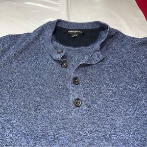 Banana Republic BLUE Black Sweater Henley BUTTON Neck Cotton Viscose Nylon Men L